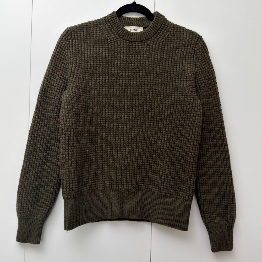 Buck Mason Herdsman Sweater Mens S Olive Waffle Knit Merino Cashmere Crewneck